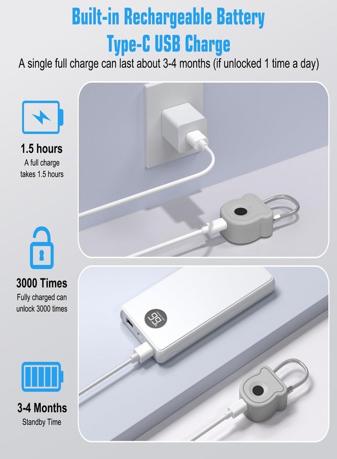 قفل لاريموير الذكي ببصمة الإصبع للأمتعة - سعة 20 مستخدمًا، مفتاح USB ورمز طوارئ، قفل بيومتري بدون مفتاح لخزائن الصالات الرياضية، والحقائب، وحقائب الظهر، وصناديق الأدوات، وحقائب اليد (رمادي) - Image 5